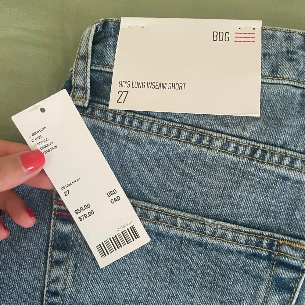 BDG 90s Denim High Rise Long Inseam Cutoff Dad Jean Shorts Light Medium Wash